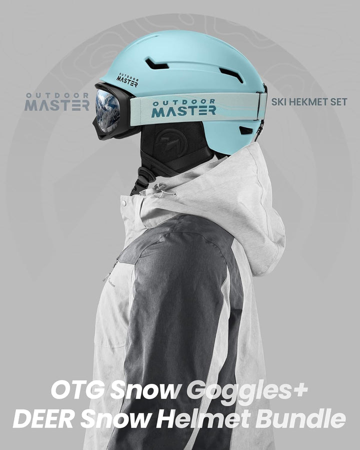 OutdoorMaster Skihelm-Set, Snowboard-Helm mit Brille für Erwachsene - 12 Belüftungsöffnungen - Skihe