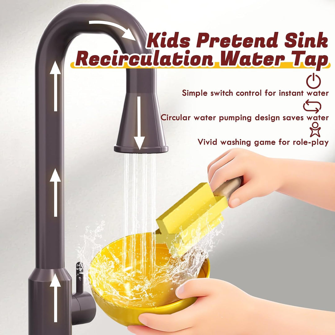 Kinder Küchenspüle Spielzeug Set mit Wasserkreislauf &amp; Fliessendem Wasser, Geschirrspüler, Spülbecke