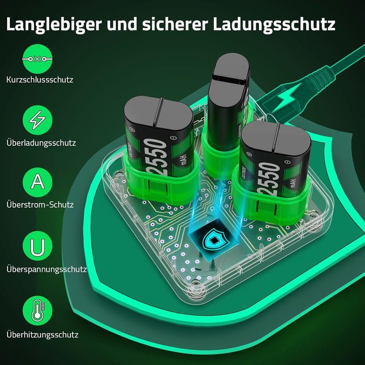 4 Stück Akku für Xbox Series X/S/Xbox One Controller, Akku Ladestation mit LED-Anzeige, Hoher Kapazi