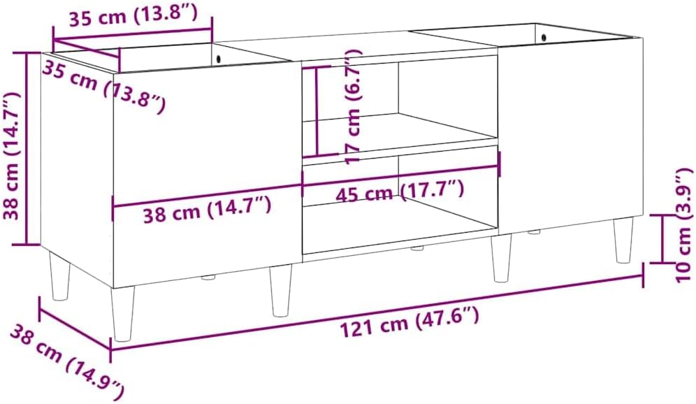 vidaXL Plattenschrank Weiss 121x38x48 cm Holzwerkstoff 121 x 38 x 48 cm Weiss, 121 x 38 x 48 cm Weis
