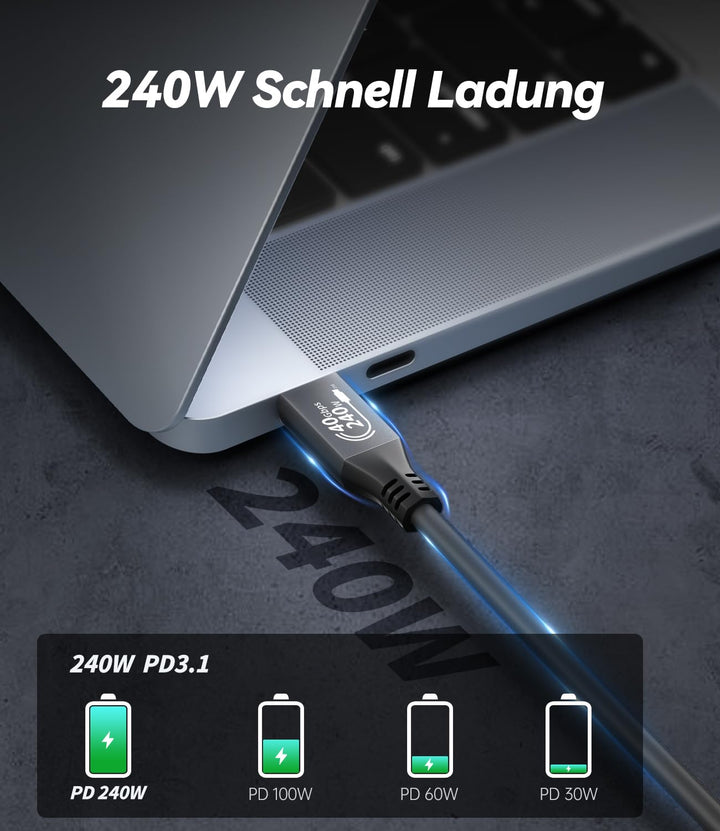 Zertifiziert 240W USB4 Kabel, Kompatibel mit Thunderbolt 4 100W, 40Gbps USB C Kabel, PD 3.1 140W 240