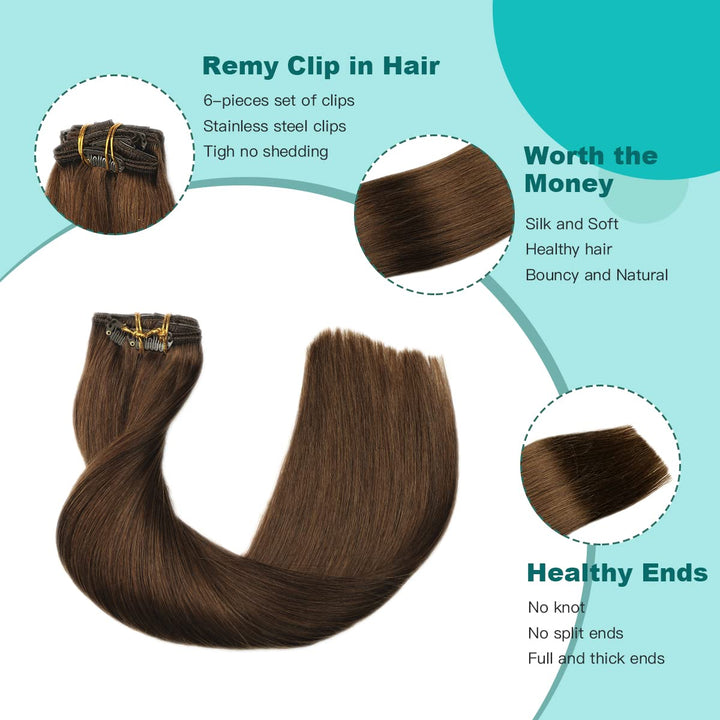 SURNEL Clip in Echthaar Extensions 50cm 6pcs Mittelbraun Haarverlängerung Clips in Echthaar Extensio