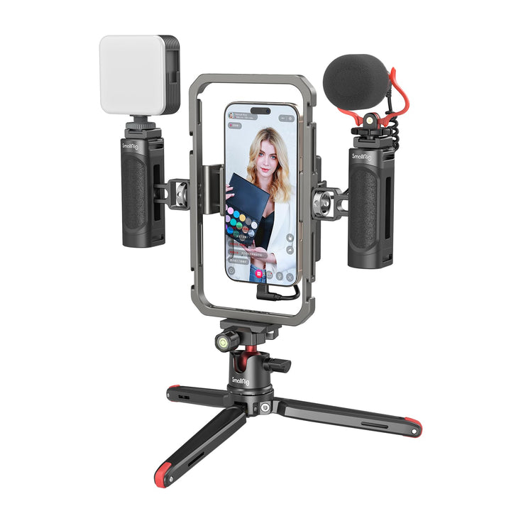 SMALLRIG Smartphone Video Rig mit Griff Videolicht Mikrofon und Aluminiumlegierung Stativ, Mobile Ph