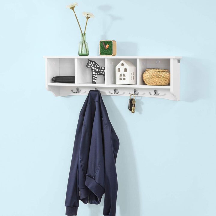 SoBuy® FRG48-L-W Wandgarderobe Wandhaken Hängeregal Badezimmerschrank mit 5 Haken weiss, B 72cm, FRG