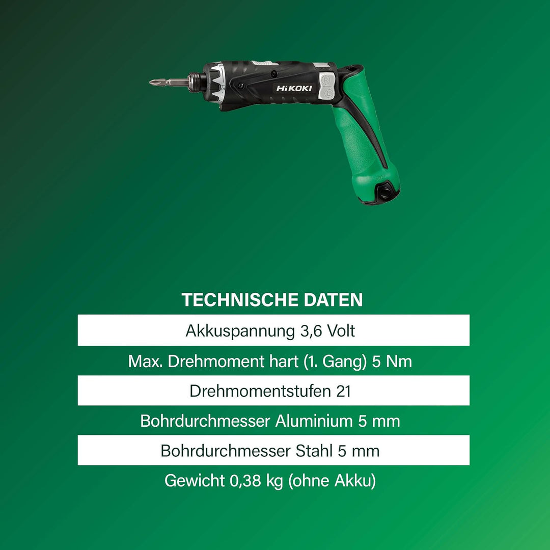 HiKOKI Akku-Knickschrauber DB3DL2 (3.6V, Li-Ion, 21 Drehmomentstufen, im Transportkoffer, inkl. 2 Ak