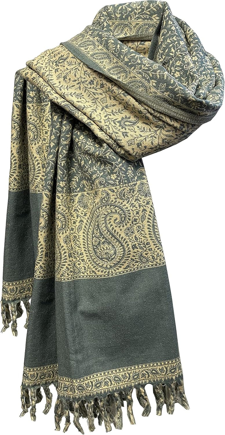 Winterschal aus weicher warmer Wolle mit Blätterdruck, handgefertigt, luxuriöser Schal, Decke, Überg
