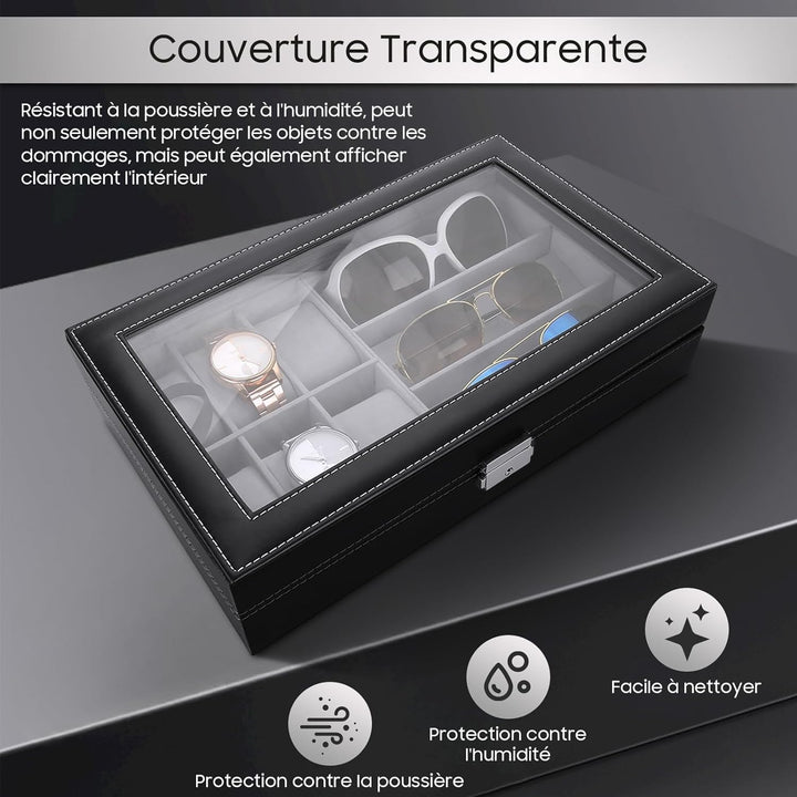 Cocoarm Schmuckkästchen Schmuckbox Männer Frauen Uhrenbox Brillenbox mit Schaufenster Uhren Glasses