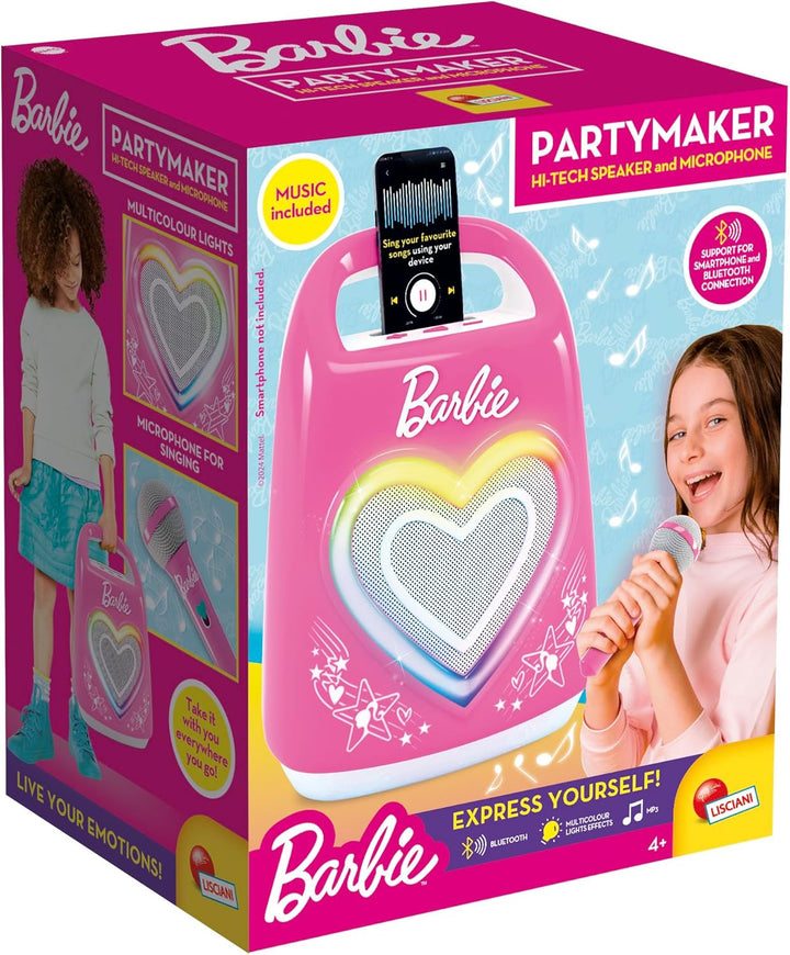 Lisciani - BARBIE PARTYMAKER High Tech Speaker & Microphone - Kinder Karaoke-Set - Mikrofon & Blueto