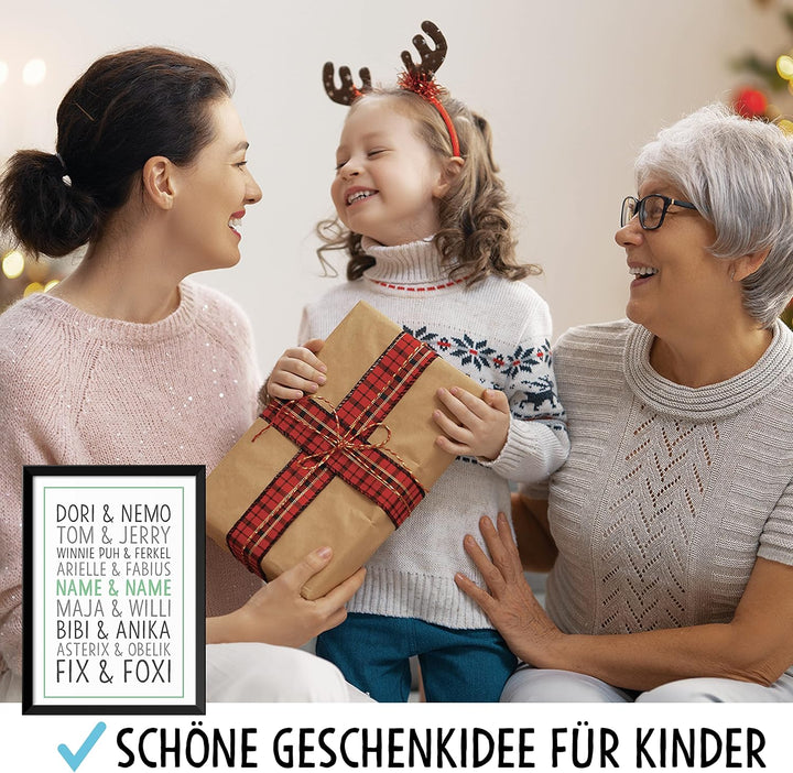 OWLBOOK DU &amp; ICH Beste Freunde Trickfilm Bild im Holz-Rahmen A3 Geschenke Geschenkideen für die best