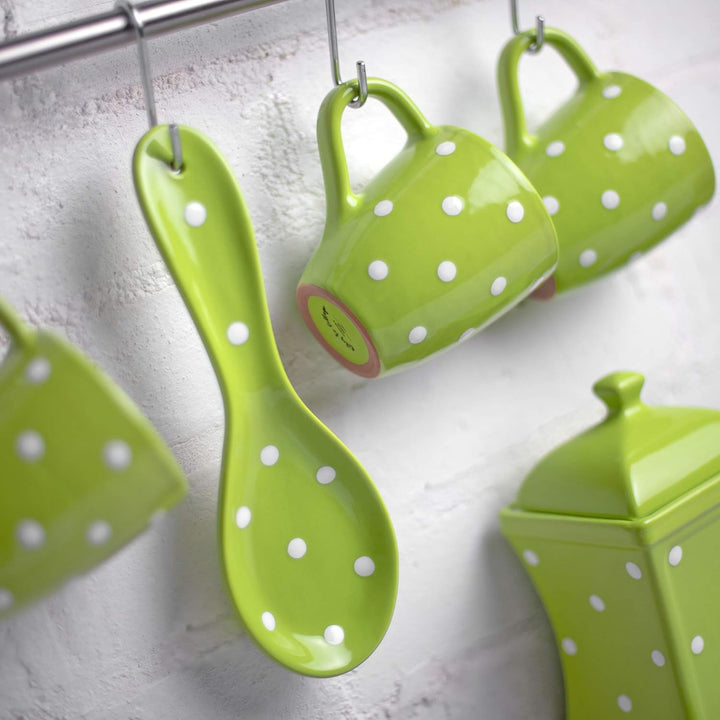City to Cottage® - Keramik Löffelablage | Grün und Weiss | Polka Dots | Handgemacht | Keramik Geschi