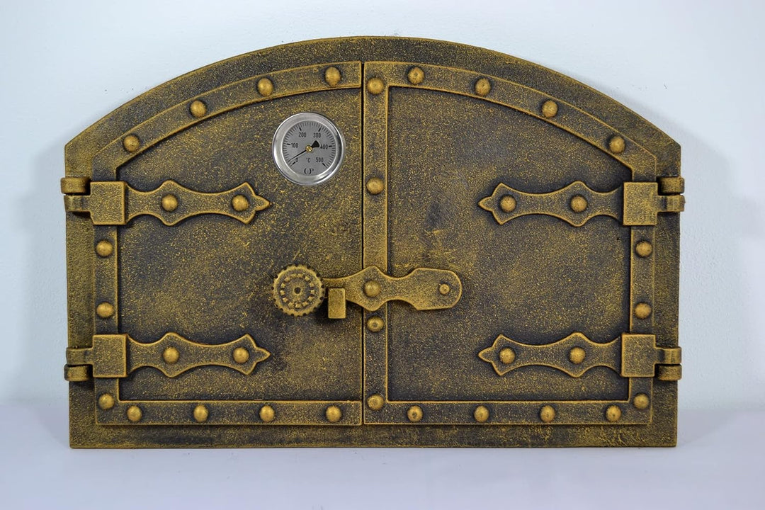 SEZAM doppelte Backofentür aus Gusseisen mit Türriegel, Nietenoptik, Pizzaofentür - Brotofen - Stein