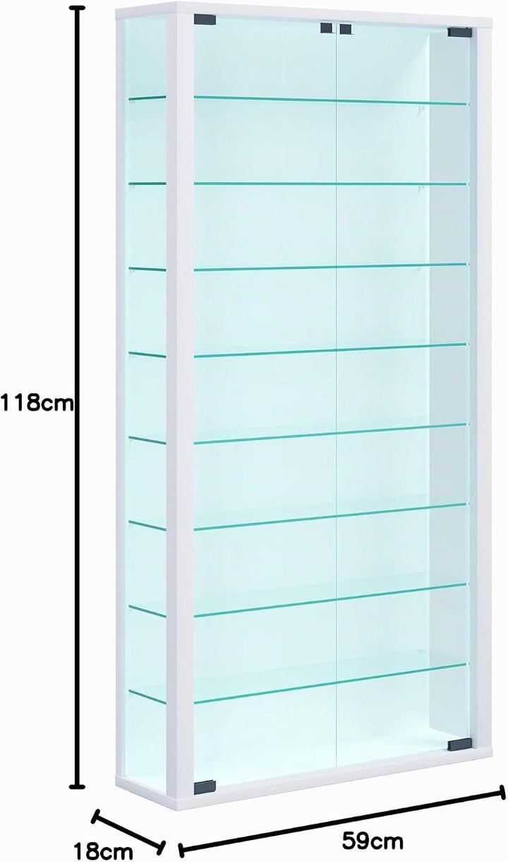 VCM Wandvitrine Sammelvitrine Glasvitrine Wand Vitrine Regal Schrank Glas ohne Beleuchtung Weiss "Vi