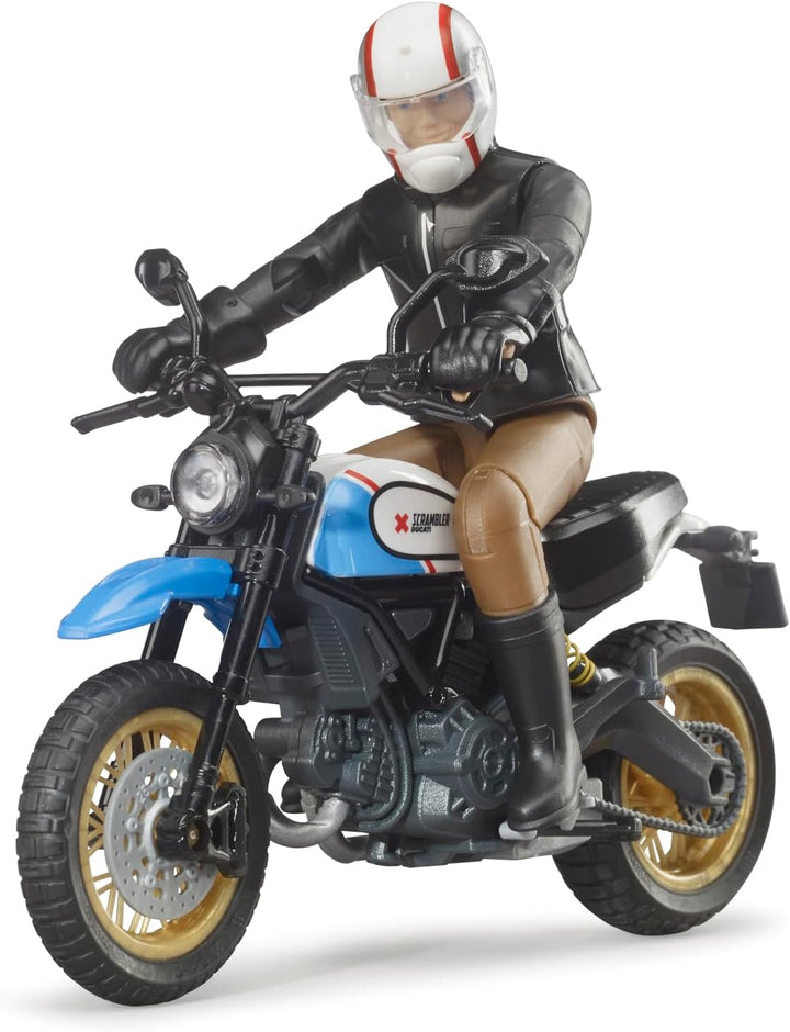 bruder 63051 - Scrambler Ducati Desert Sled mit Fahrer - 1:16 Motorrad Spielzeug-Figur Motorcross Ha