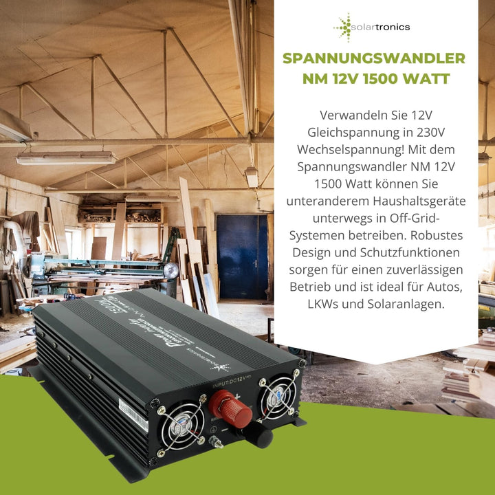 SOLARTRONICS Spannungswandler NM1500 12V 1500 Watt SCHWARZ - 3000 Watt Spitzenleistung - Wechselrich