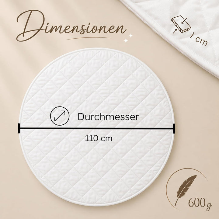 runde Spielmatte 110cm [1cm dick] weiche Spieldecke für Kinder| gepolsterte Bodenmatte für Spielzelt