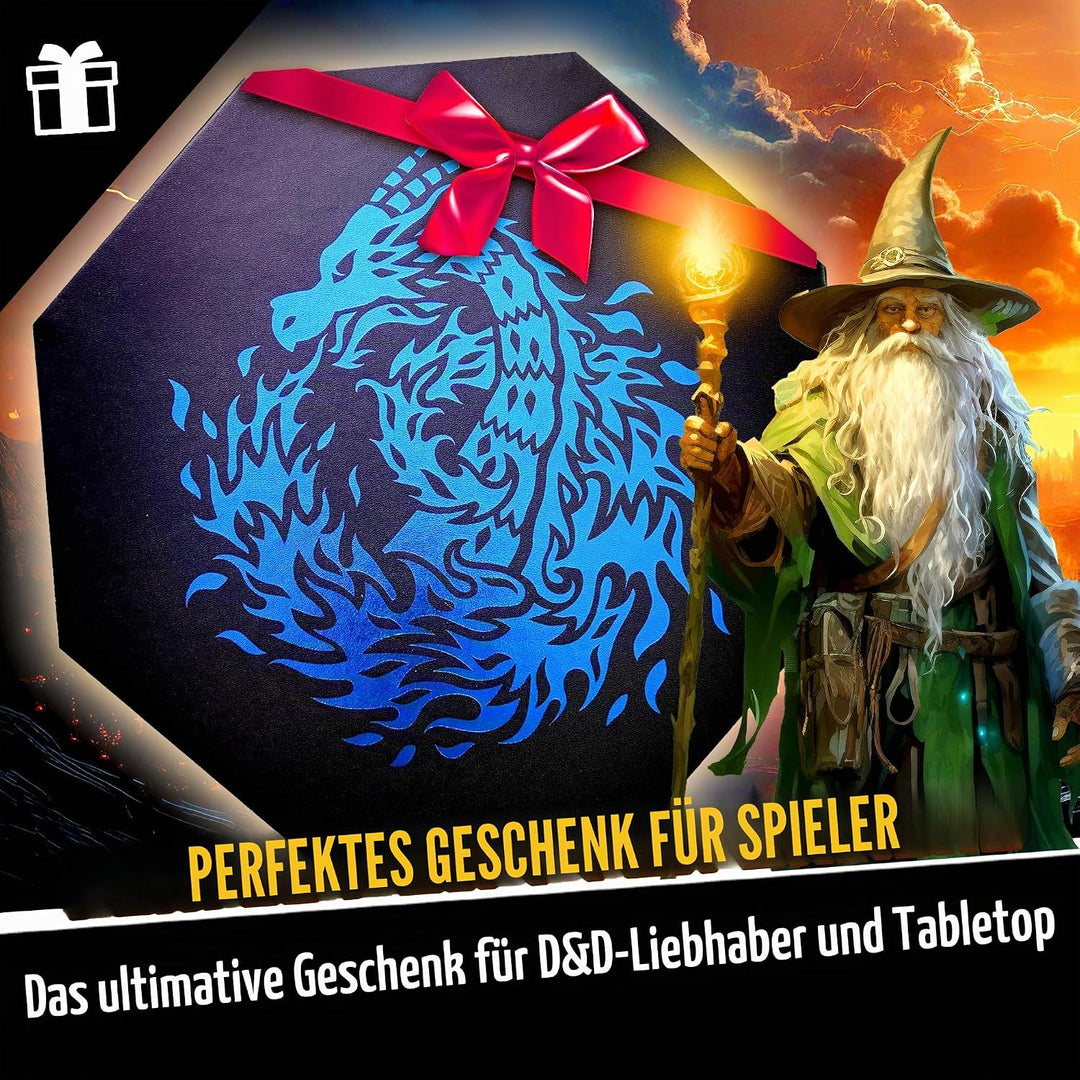 Fantasydice - Feuerdrache - Würfeltablett - 20 cm achteckig mit Deckel und Würfelfelfel-Bereich - fü
