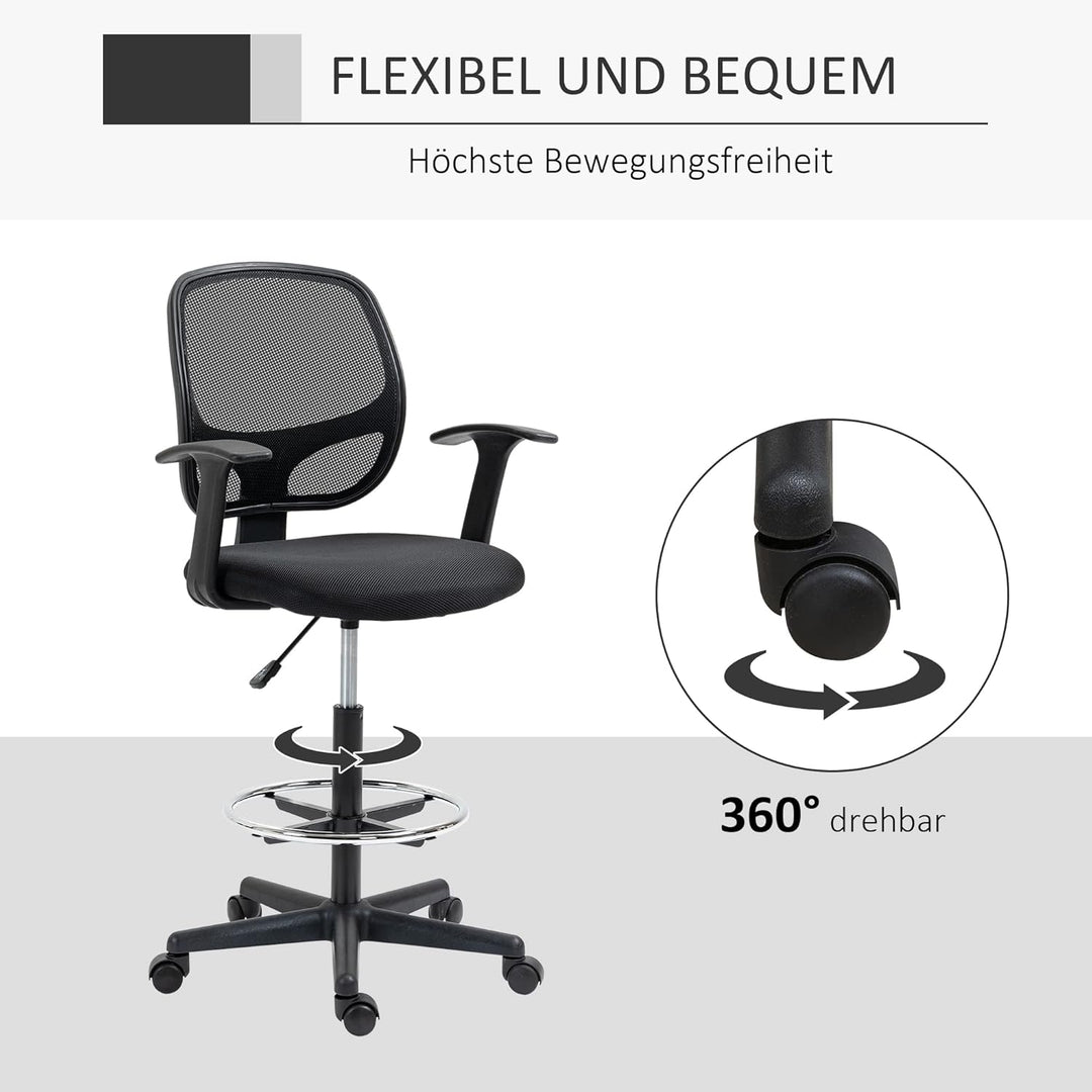 Vinsetto Arbeitsstuhl Mesh Bürostuhl Ergonomischer Schreibtischstuhl Zeichenstuhl mit verstellbarem