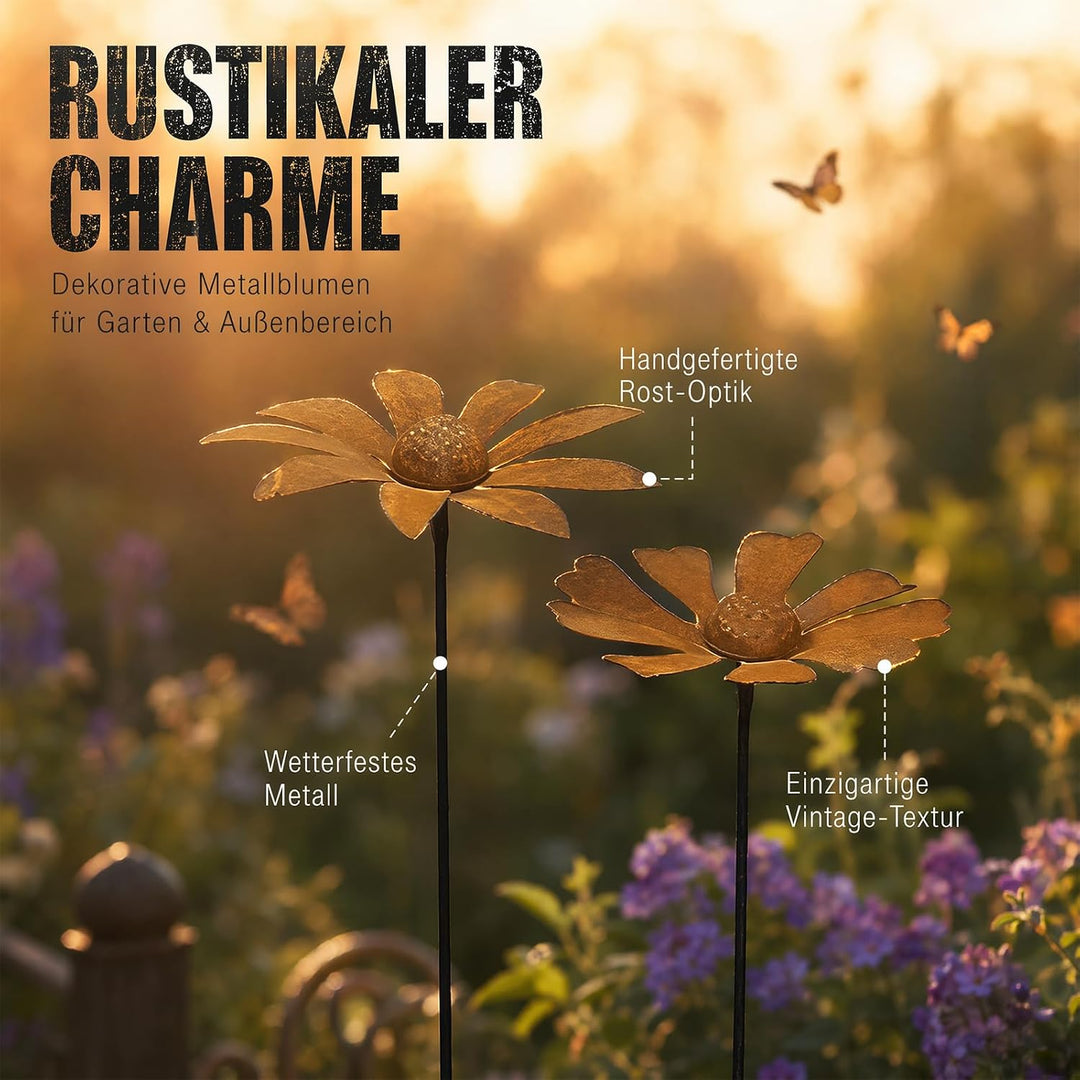 2er Set Rost Deko für Garten Cortenstahl Gartenstecker Metall Blume Mohn Teleopea Gartendeko Rost Ra