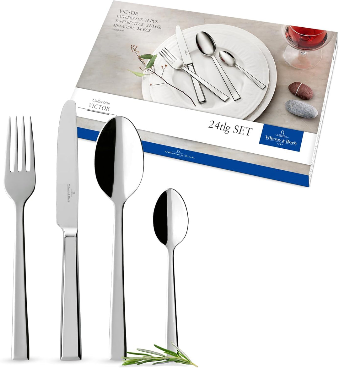 Villeroy & Boch – Victor Besteckset 48 tlg. Silber/Platin, Spülmaschinenfest, Rostfrei, Besteck Set