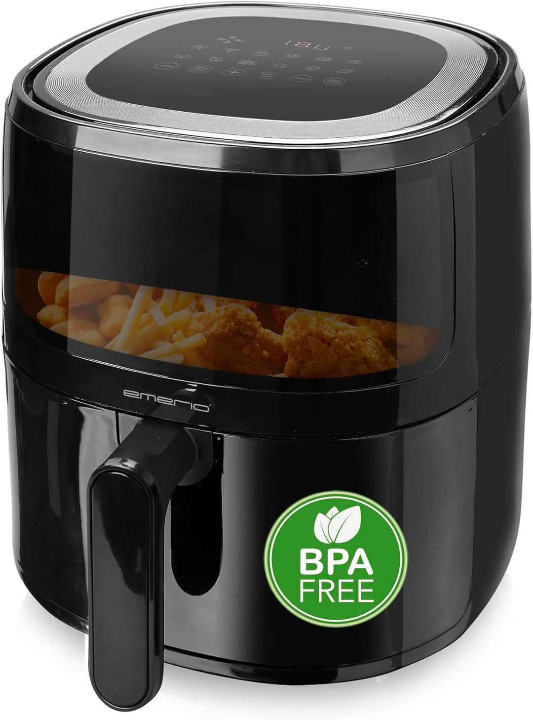 Emerio AF-129329.3 AirFryer, digitale Heissluftfritteuse mit Sichtfenster, 5 l Volumen, 1500 W, Schw