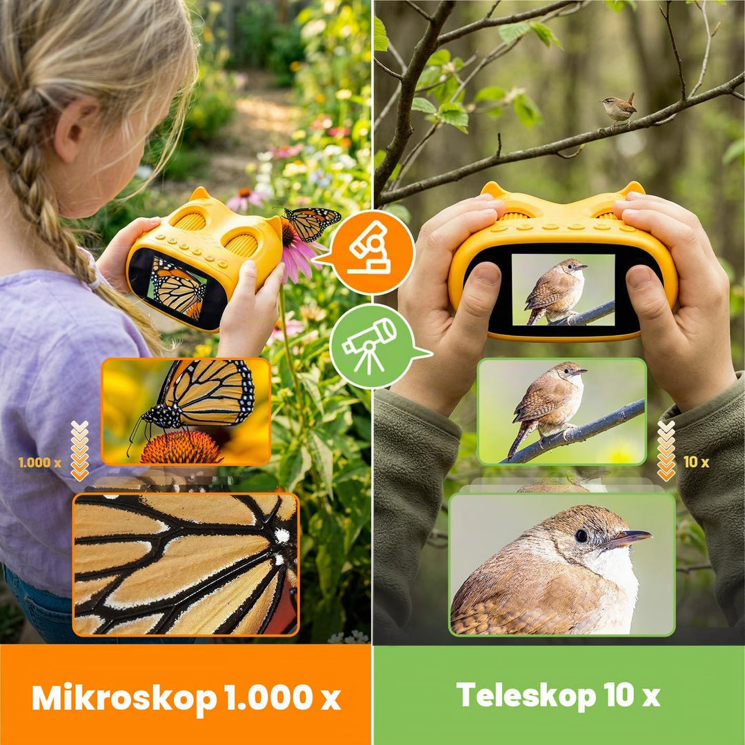 1000X Mikroskop für Kinder Taschenmikroskop Digital: 2-in-1 Handmikroskop und Teleskop für Kinder mi