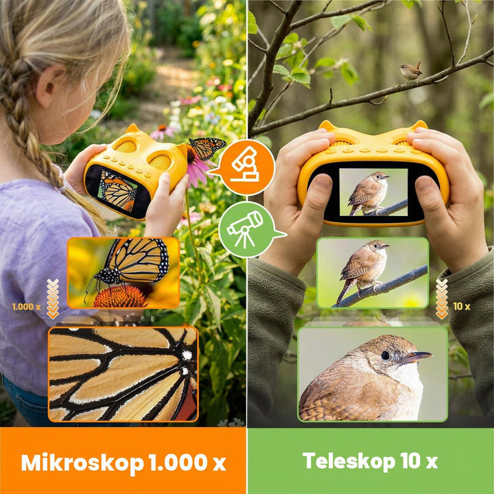 1000X Mikroskop für Kinder Taschenmikroskop Digital: 2-in-1 Handmikroskop und Teleskop für Kinder mi