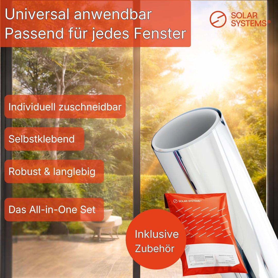 Solar Systems Fensterfolie Sonnenschutzfolie für Wärmeisolierung mit Montagekit - Anti-UV Solarfolie