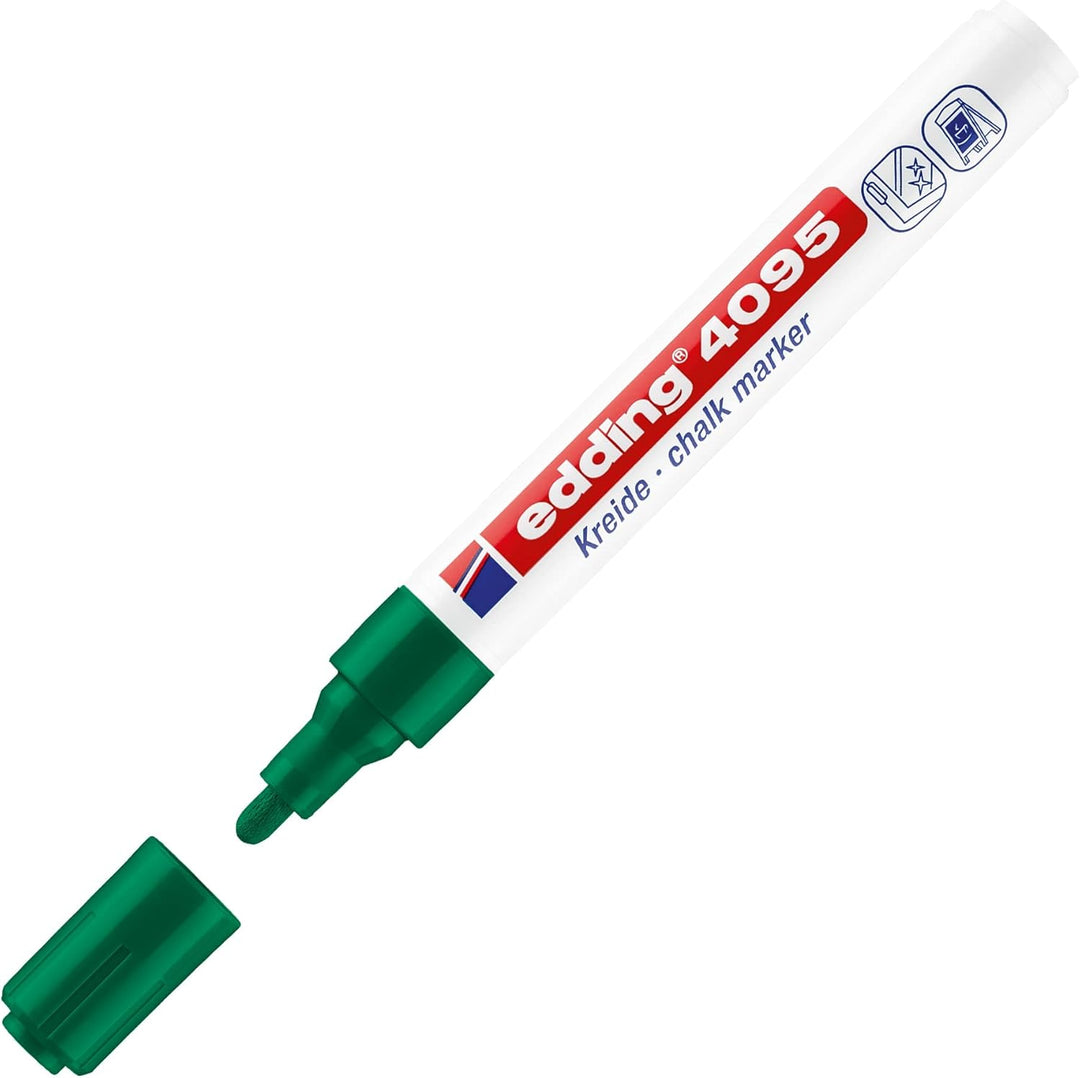 edding 4095 Kreidemarker - grün - 10 Kreidestifte - Rundspitze 2-3 mm - Kreidestift für Tafel abwisc