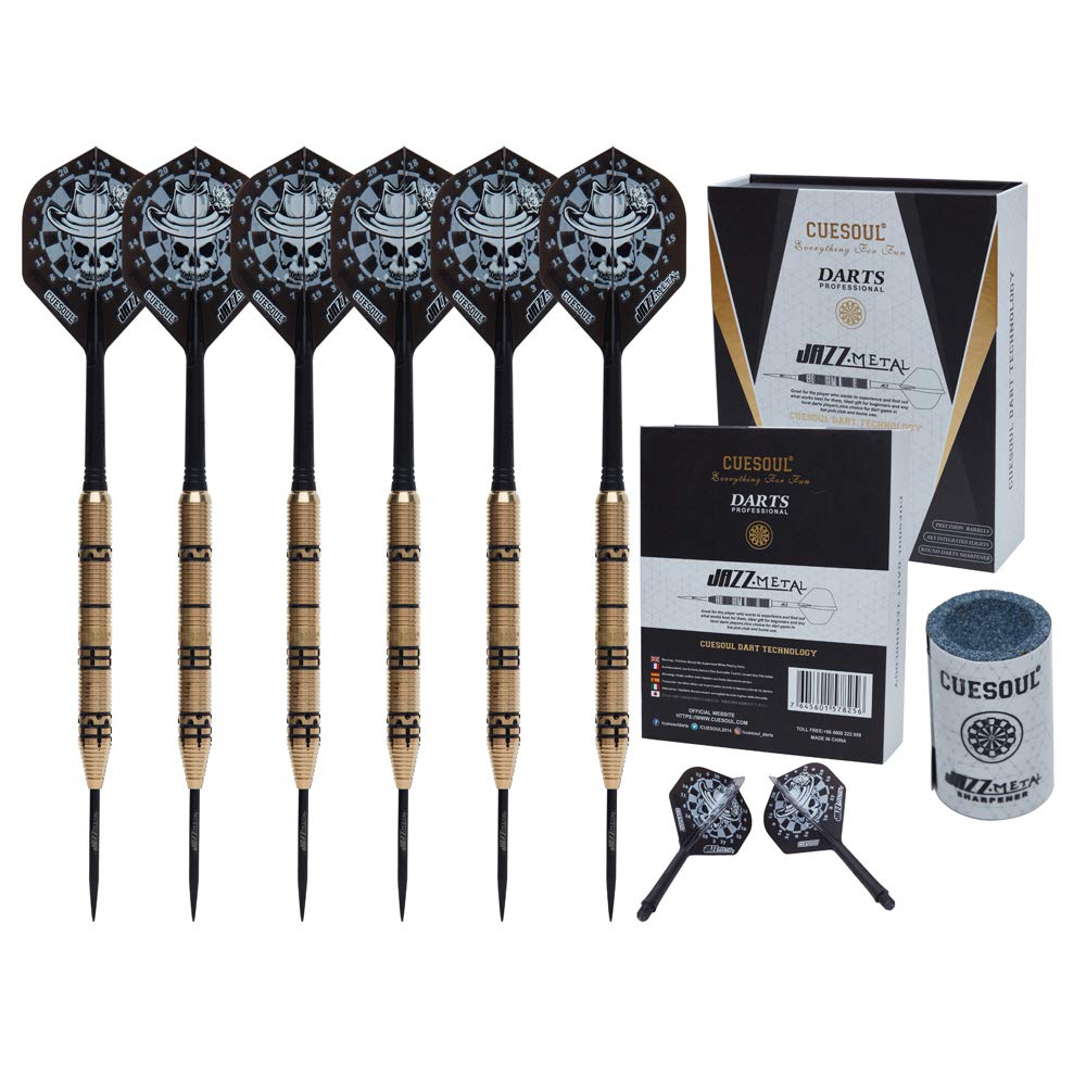 CUESOUL Jazz-Metal 21g Steel Tip Dart Set aus schwarz beschichtetem Messing mit integrierten AK5 Fli