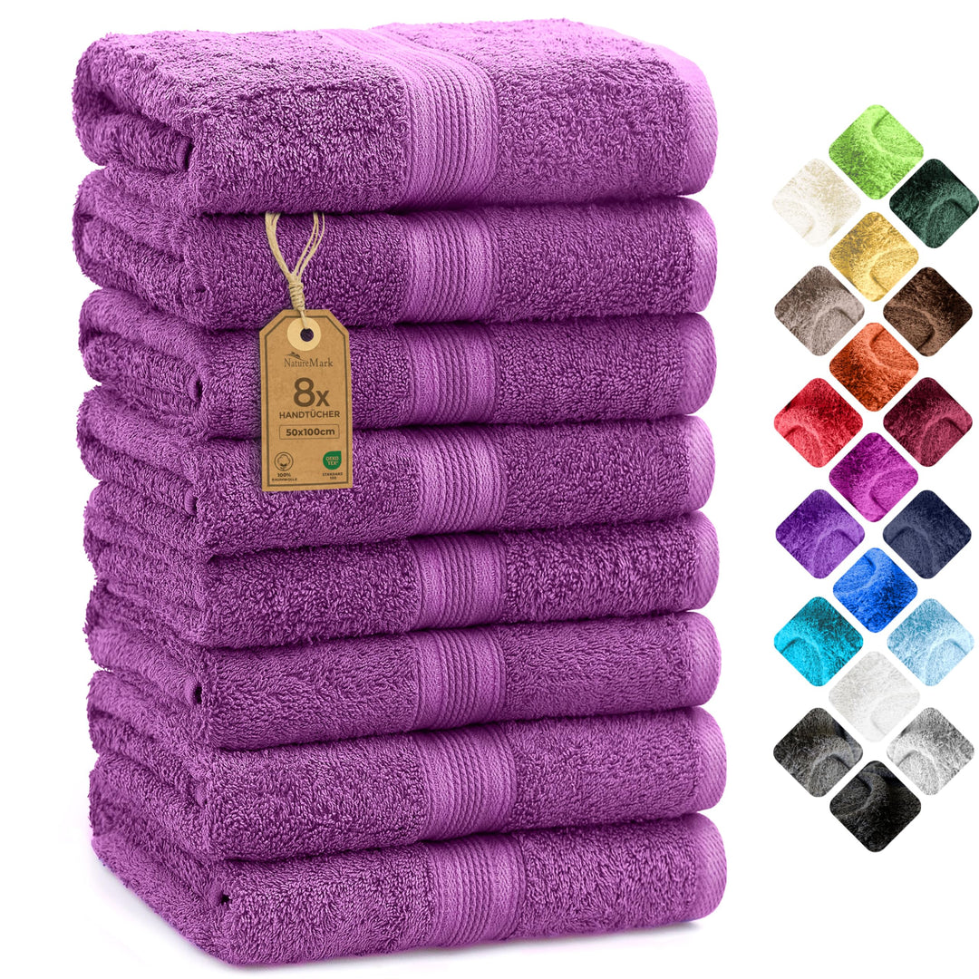 NatureMark 8X, 100% Baumwolle, Lila, 8er Pack Handtücher 50x100cm, 8, Lila