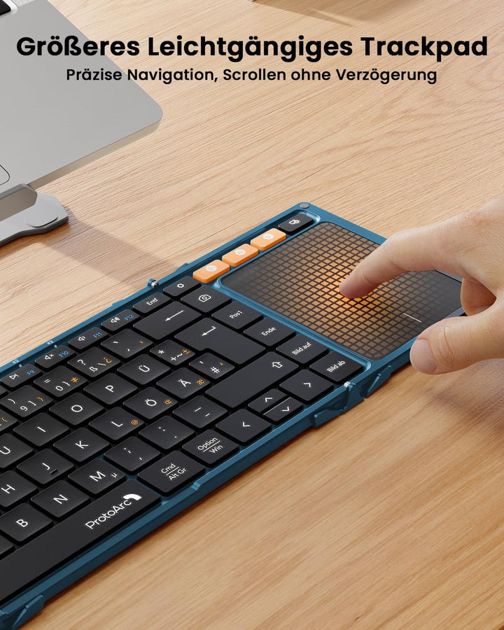 ProtoArc XK01 TP Bluetooth Tastatur Faltbare mit Touchpad - QWERTZ Deutsch mit Trackpad, iPad Tastat