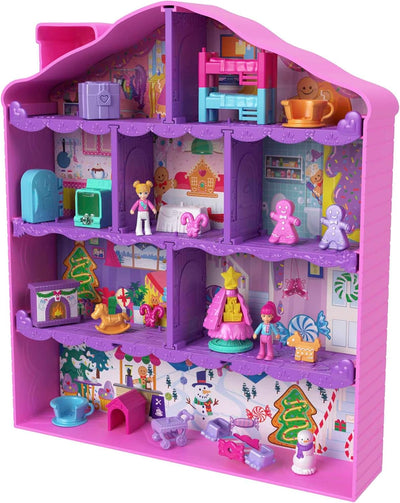 POLLY POCKET Adventskalender-Haus - 25 Überraschungen, 2 Puppen, 27 Zubehörteile, Lebkuchenhaus-Desi