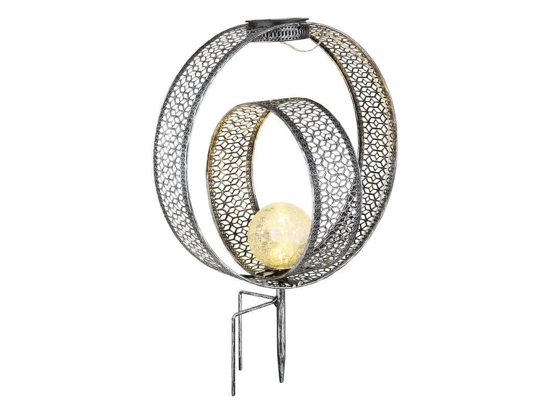 Solarleuchte mit Metallstanzungen und Glaskugel, Silber Höhe 42cm