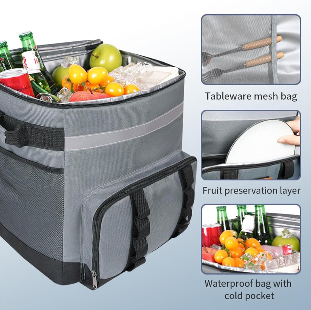 Robuste Kühltasche mit integrierten Rollen,mit Rädern & Griff, grosses Volumen - 35L Rollkühltasche