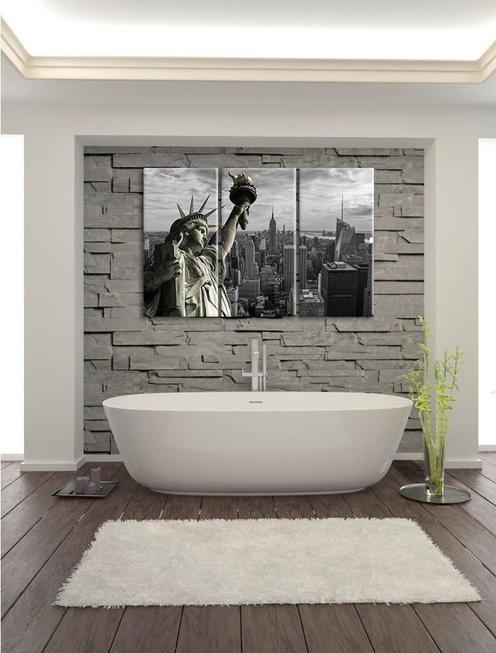 Pixxprint Freiheitsstatue in New York als Leinwandbild/Grösse: 3 Teilig (120x80 cm) cm/Wandbild/Kuns