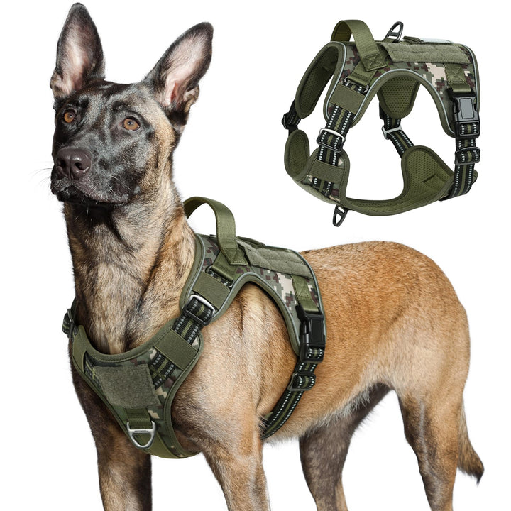 rabbitgoo Hundegeschirr Grosse Hunde Anti-Zug, L, Grünes Tarnmuster | MOLLE-System, Heavy Duty, Sich