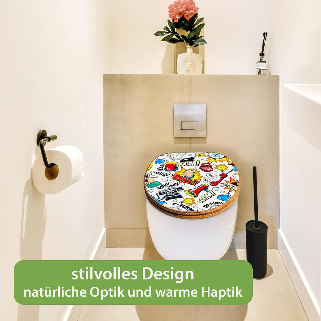 banjado Design WC Sitz Bambus Absenkautomatik 45,8x37,5cm - Toilettendeckel mit Absenkautomatik Holz
