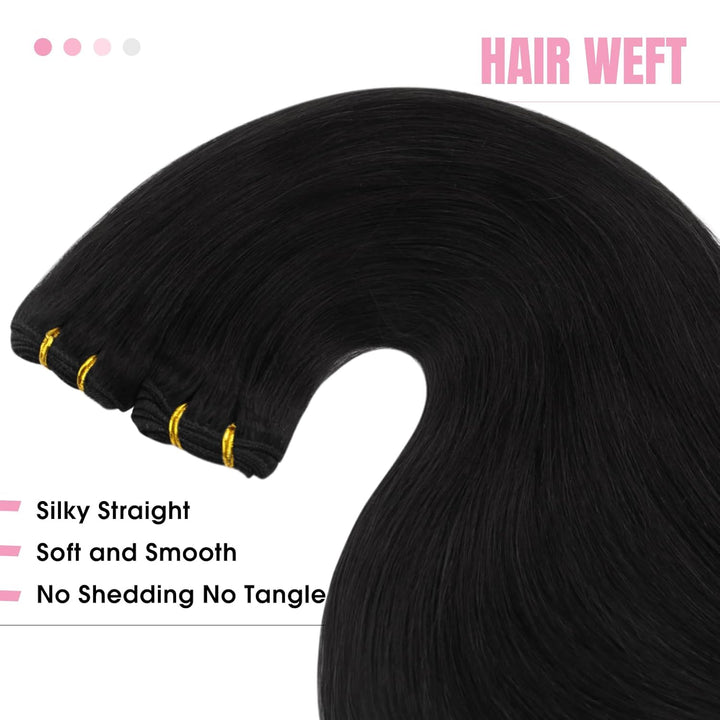 YoungSee Echthaar Tressen Schwarz 55cm Tressen Extensions Echthaar Haartressen Echthaar zum Einnahen