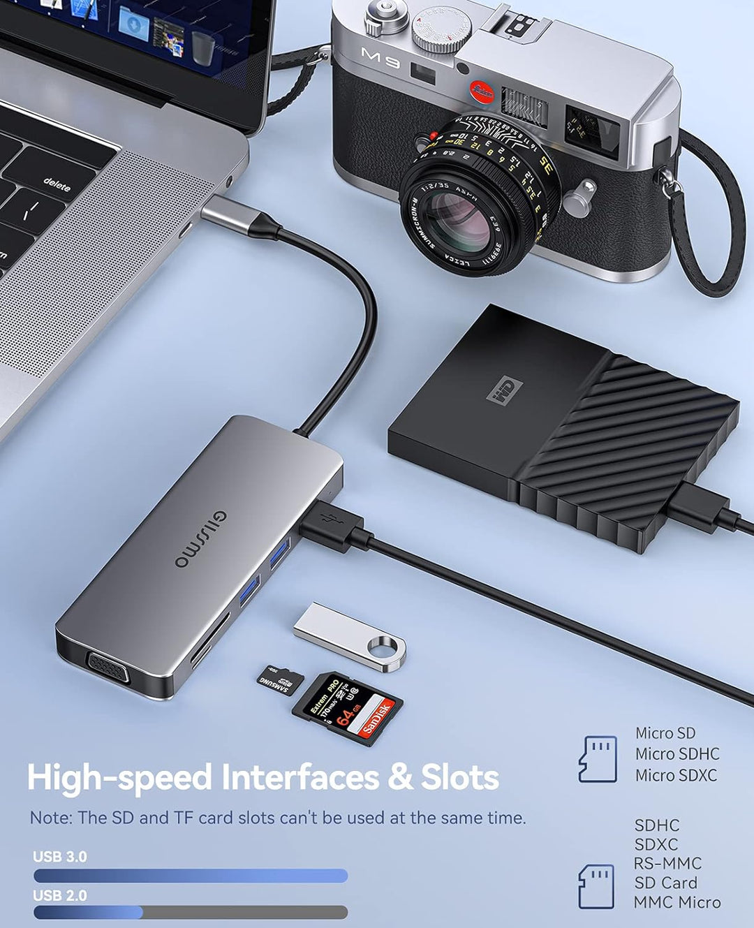 GIISSMO Docking Station 2 HDMI, USB C Hub mit Dual HDMI 4K, VGA, 3 USB-A, 100W PD und TF/SD-Kartenle
