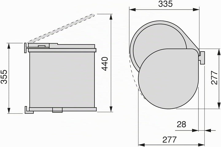 Emuca - Abfallsammler für möbeltür, Mülleimer 13L mit automatisch öffnendem Deckel und türmontage, K