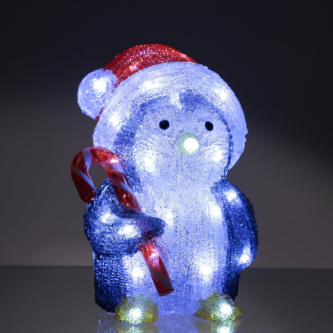Acrylfigur Weihnachten Aussen Dekofigur Gartenfigur 24cm (LED Pinguin mit Zuckerstange), LED Pinguin