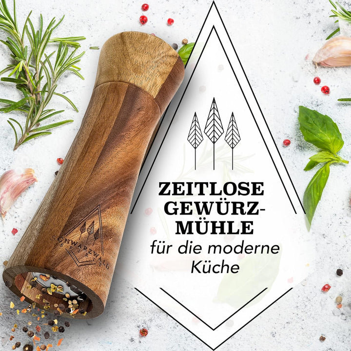 Salz und Pfeffermühle Holz Gross (21 cm) - 2er Set mit Pfeffer und Salzmühle - Gewürzmühle mit Keram