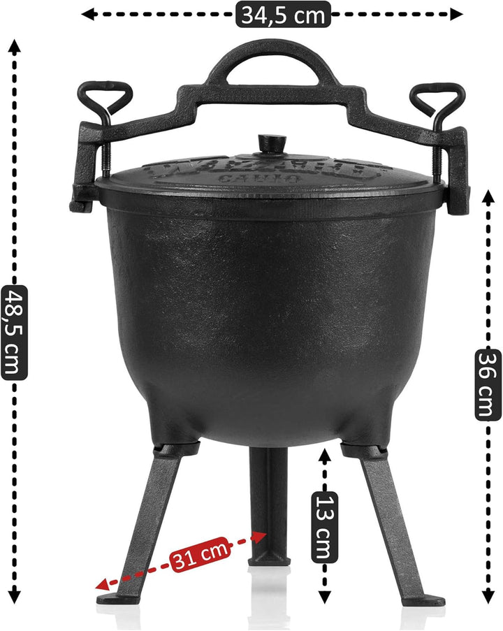BBQ-Toro Zauberkessel "Wizard" | Kochtopf aus Gusseisen | Gusstopf mit drei Beinen, Deckel, Bügel un