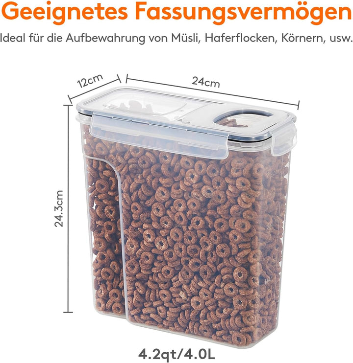 Lifewit 4 Stücke Vorratsdosen Set für Müsli mit Klappdeckel, 4L luftdichte Aufbewahrung Sets mit Eti