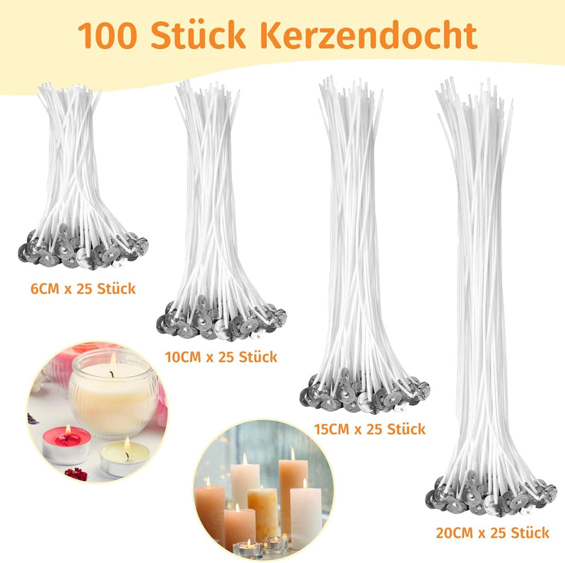 Anpro Kerzen Selber Machen Set, Kerzenherstellung Kit, Wachsschmelztopf und 100 Kerzendochte, 6 Kerz