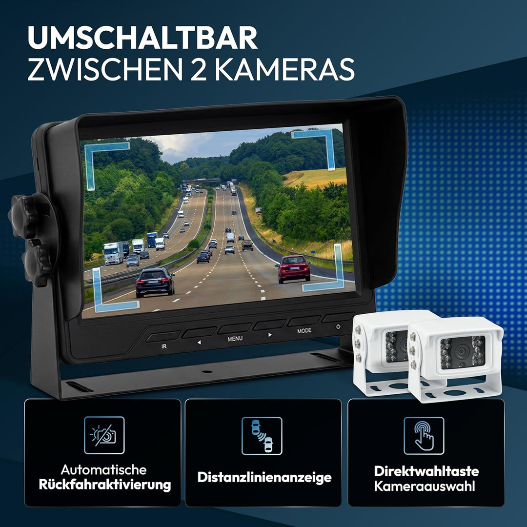 VSG24 Rückfahrkamera 7" Transporter-Set Transit inkl. 2 x Kamera, Monitor, Kabel - Wasserdicht Nacht