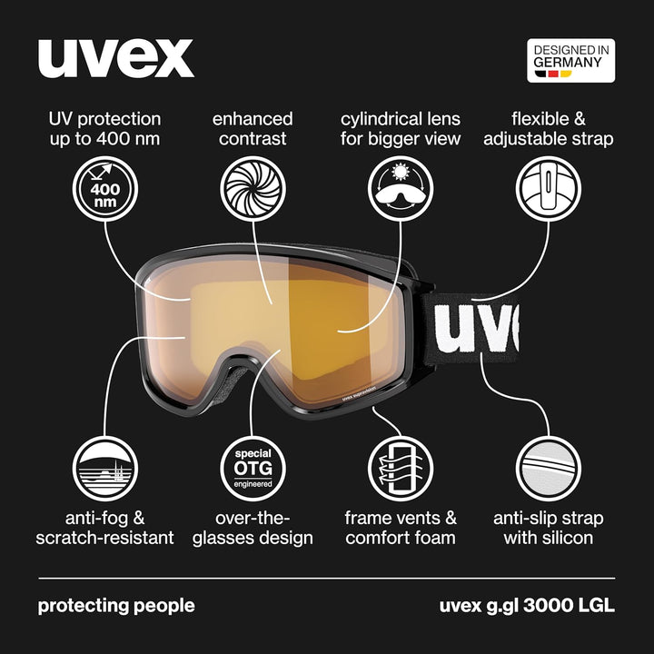 uvex g.gl 3000 LGL - Skibrille für Damen und Herren - konstrastverstärkend - vergrössertes, beschlag