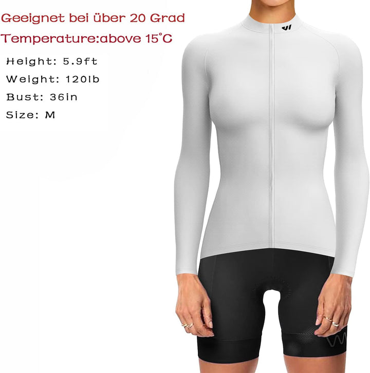 Wulibike Damen Radtrikot,Fahrradtrikot Damen Langarm Atmungsaktiv Rennrad Trikot Damen mit 3 Rückent