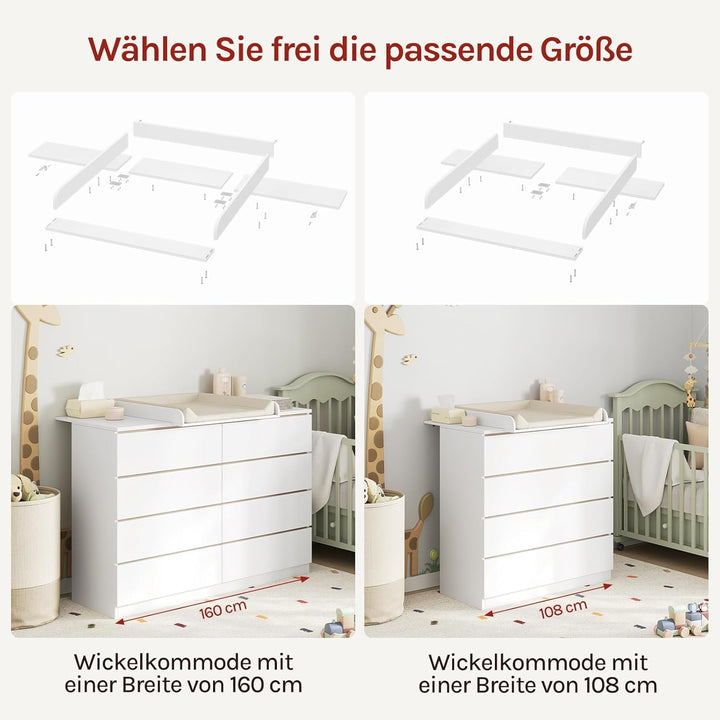 WOLTU Wickelaufsatz, Wickeltischaufsatz universal für Kommode (Tiefe: 47-50 cm), mit Schutzrand, aus