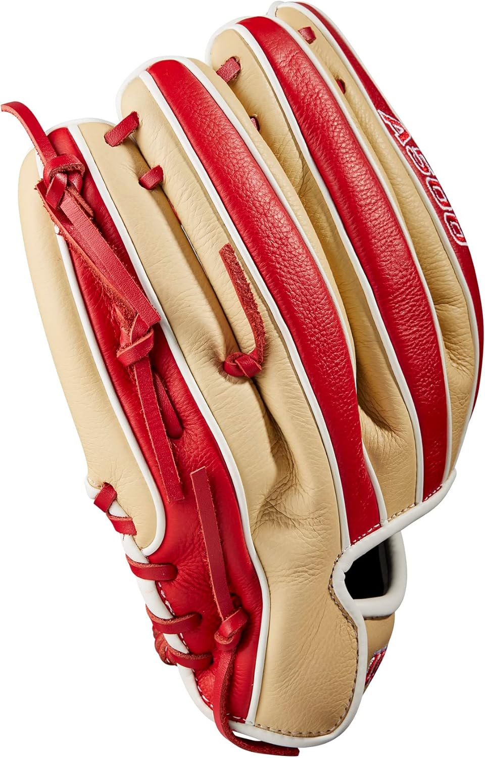 WILSON 2023 A500 Jugend-Baseballhandschuh, Blond/Rot/Weiß 11" Linke Hand Wurf